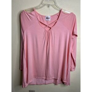 Ella‎ Mara Pink Cold Shoulder Criss Cross Neck 3/4 Sleeve Top Size L